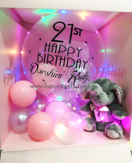 Customize Surprise Balloon Gift Box with 21st Bubble Balloon